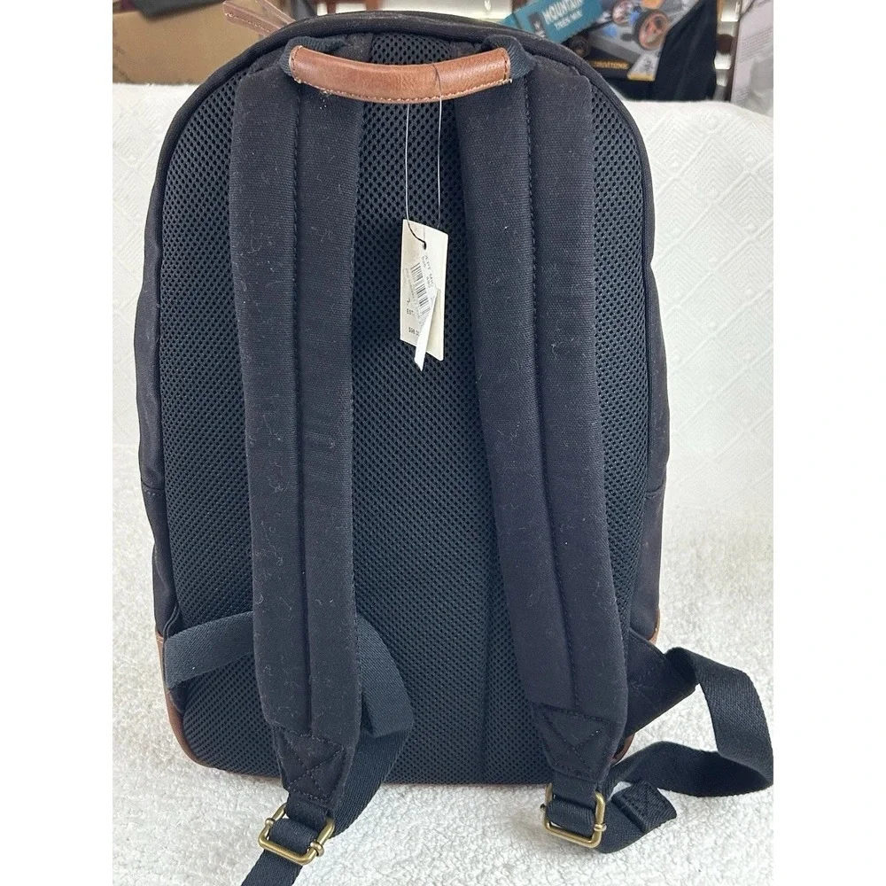 NEW Fossil Black Canvas Backpack w/Brown Trim Adjustable Straps New Old Stock